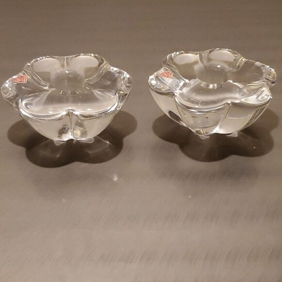 Orrefors Vintage Mid Century Swedish Crystal Stella Flower Floral Candle Holders - Picture 3 of 12